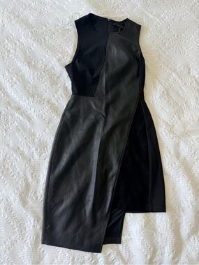 BCBGMaxAzria Black Asymmetrical Leather-Panel Sheath Dress
